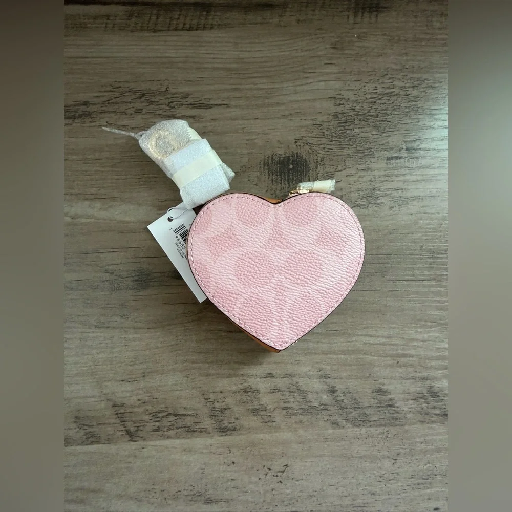 Coach Powder Pink Heart Bag Charm In Signature Canvas - Picture 2 of 8